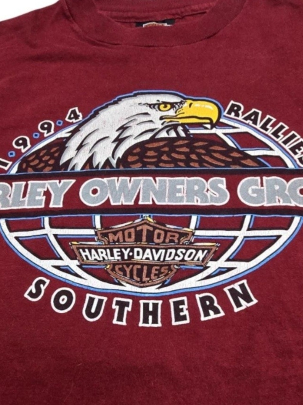 Vintage 1994 Harley Davidson HOG Rally Asheville NC Maroon USA Tee Large